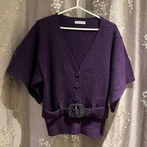 Purple sweater for sale. Size medium. Built-in belt.